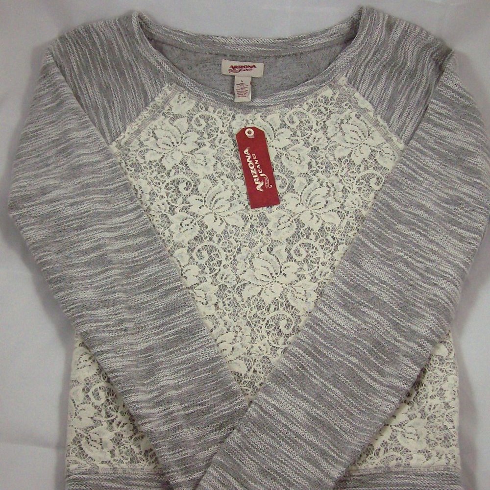 Arizona Jean Co. Heather Grey Lace Front Pullover